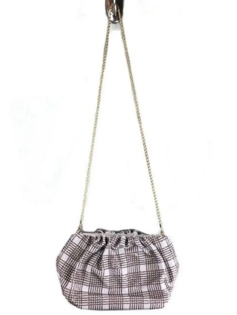 NWOT Loeffler Randall Mini Analeigh Plaid Diamante Beaded Twisted Chain Clutch